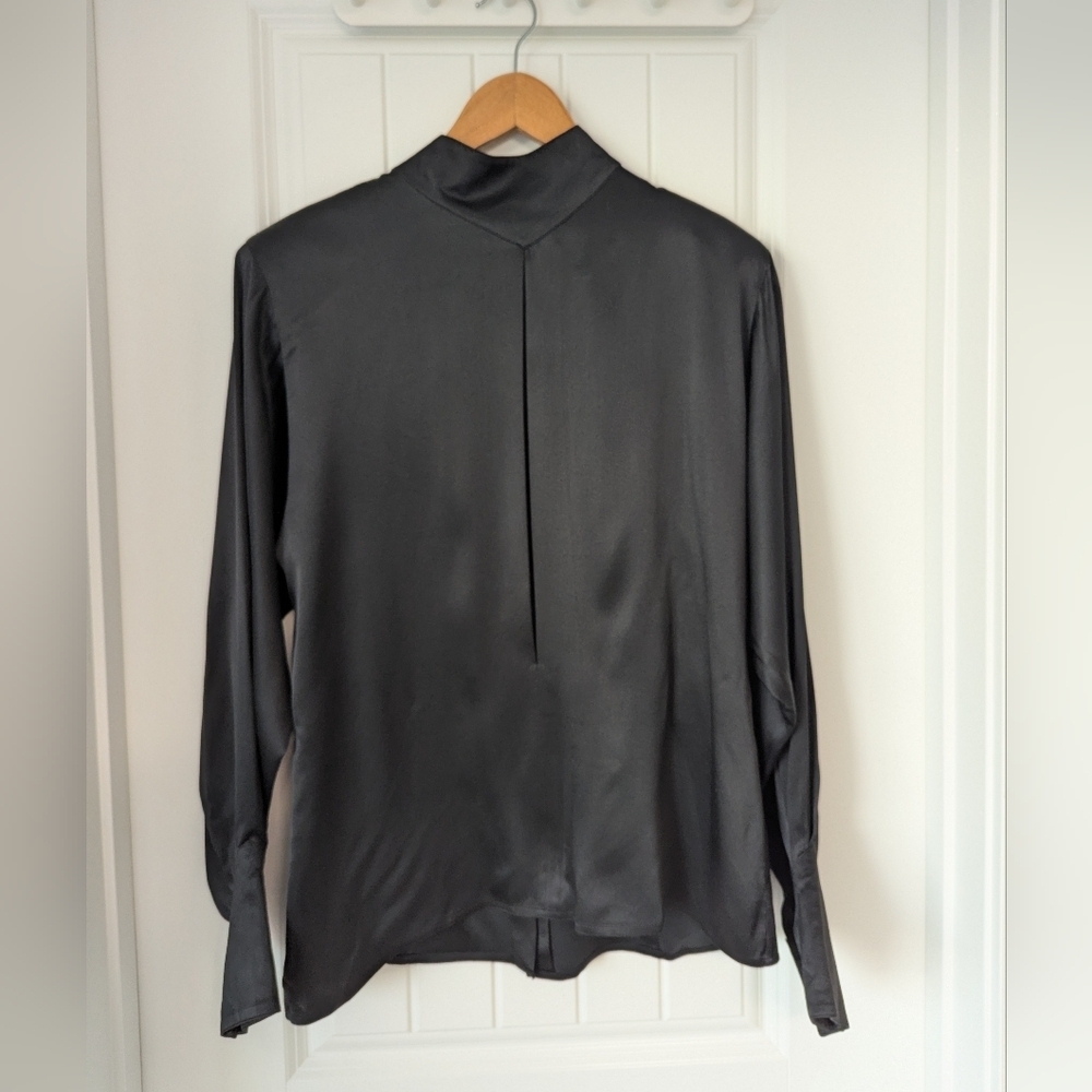 Vintage John Chang Black Silk Charmeuse Blouse Size 10